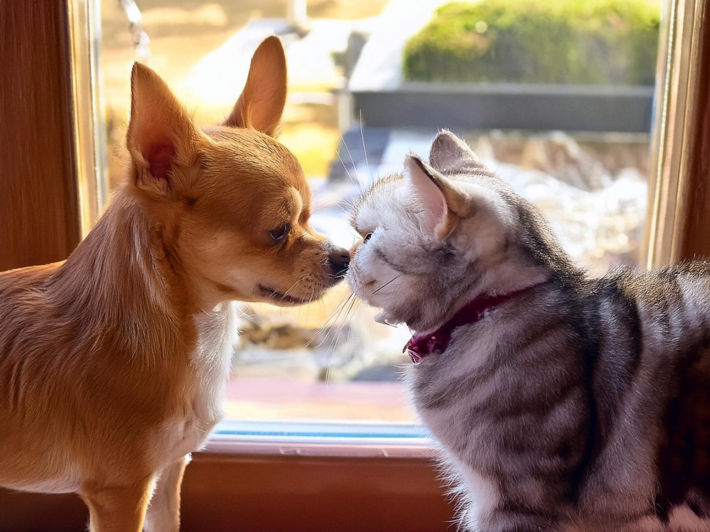 仲の良い犬と猫