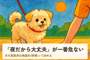 犬の夏散歩は地面を5秒触って決める